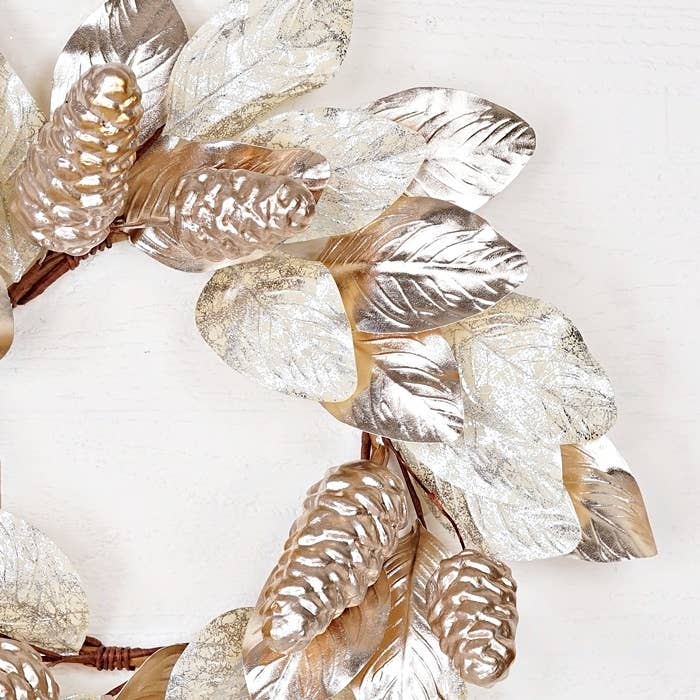 30800 - 20in Wreath - Champagin Metalic Magnolia Leaves with Bu - HER Home Design Boutique